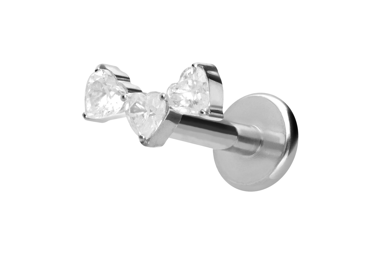 Titan Labret Piercing mit Push Fit 3 KRISTALLHERZEN